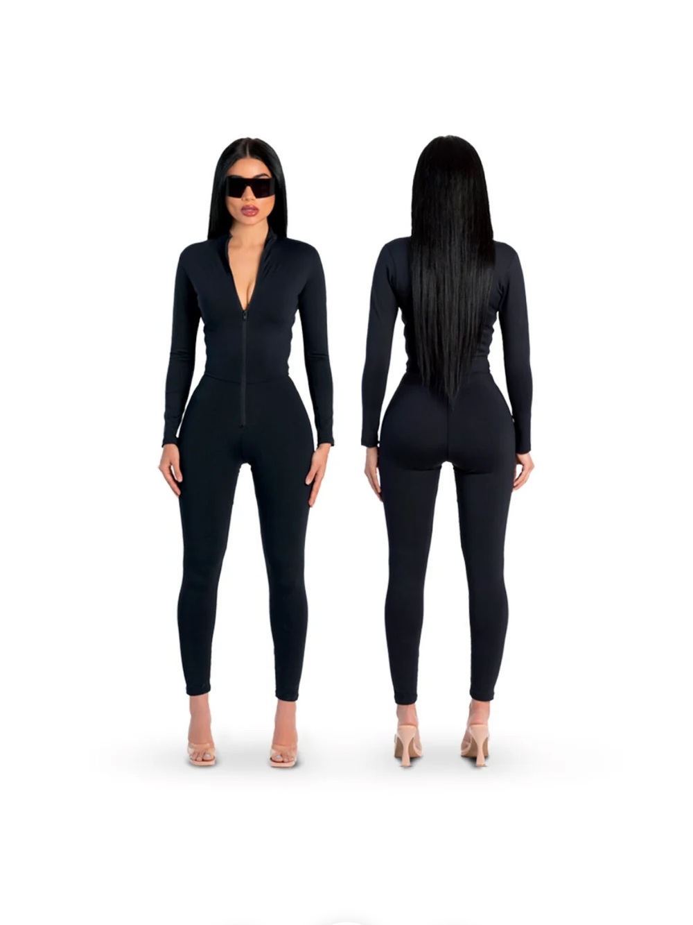 Women's Black Long-Sleeve built in shapewear Jumpsuit